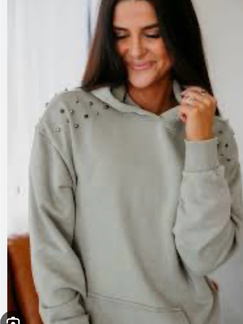 Studded Hooded Sweatshirt - Sage Green